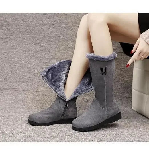 Women’s Winter Fur Boots – Cozy Flat Mid-Calf Design