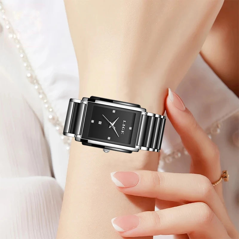 Luxury Diamond Square Quartz Watch for Women