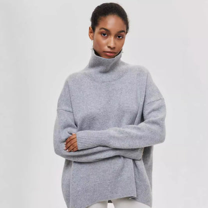Women’s Winter Solid Turtleneck Sweater – Cozy Long Sleeve Knit Pullover