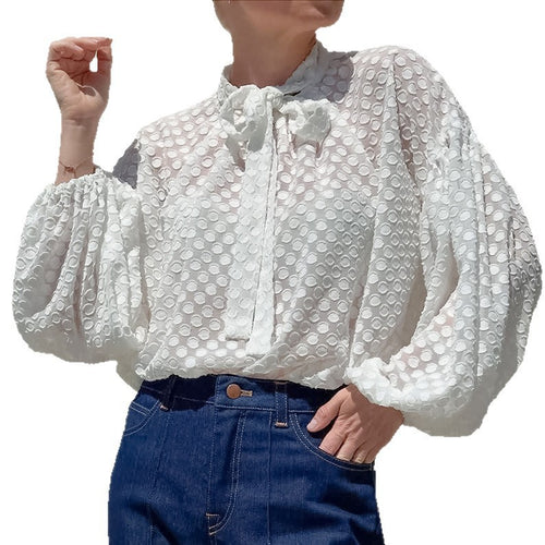 Elegant Polka Dot Lace Top for Women – Long Sleeve