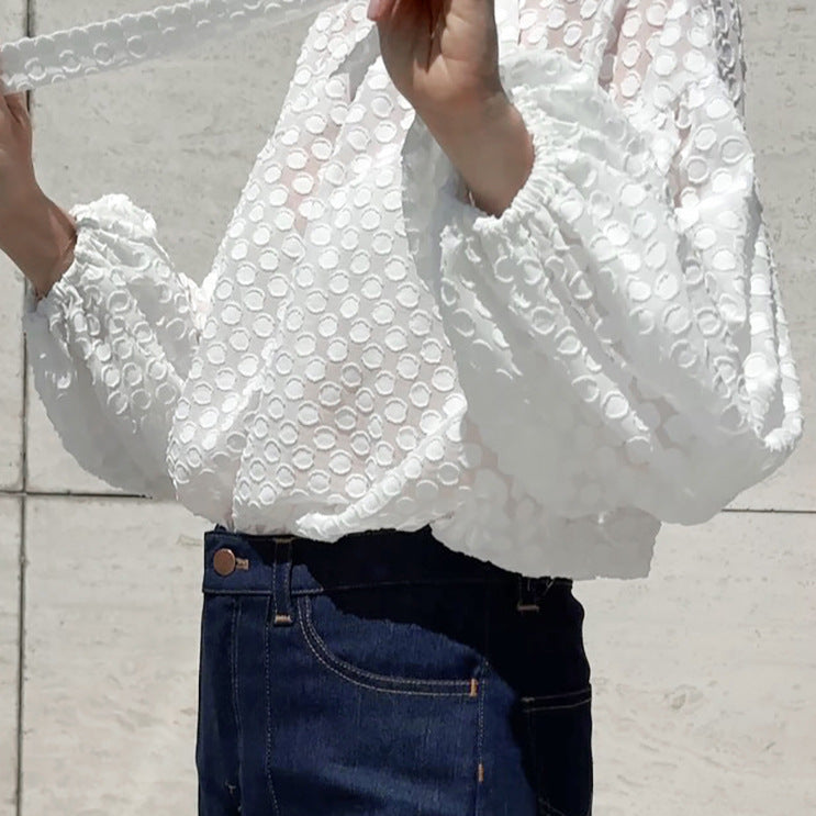 Elegant Polka Dot Lace Top for Women – Long Sleeve