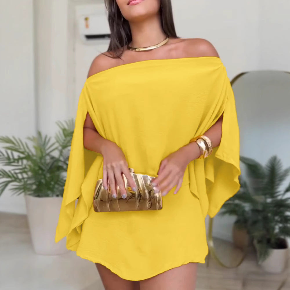 Elegant One-Shoulder Top with Slit Sleeves
