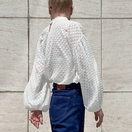 Elegant Polka Dot Lace Top for Women – Long Sleeve