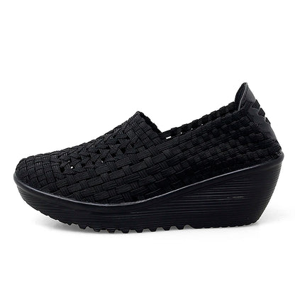 Women’s Woven Slip-On Loafers – Elastic Platform Comfort Shoes