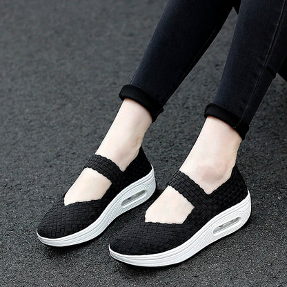 Women’s Woven Slip-On Loafers – Elastic Platform Comfort Shoes