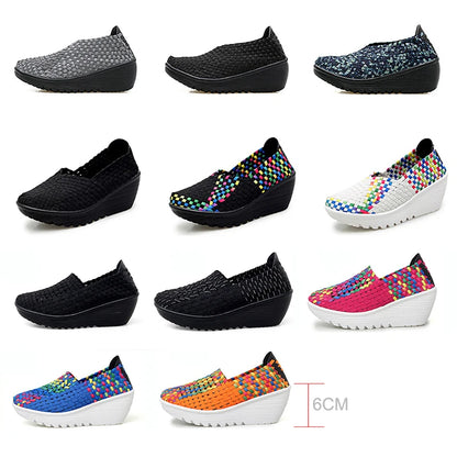 Women’s Woven Slip-On Loafers – Elastic Platform Comfort Shoes