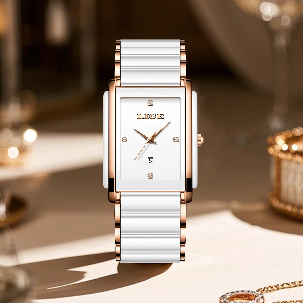 Luxury Diamond Square Quartz Watch for Women