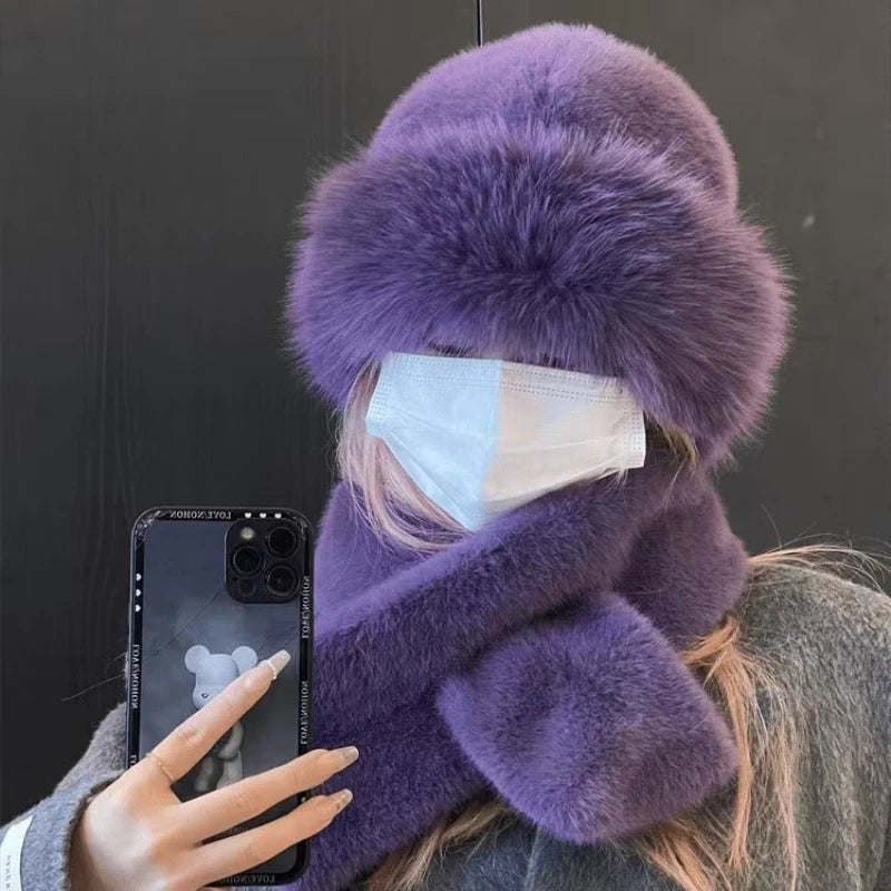 Women’s Winter Plush Hat & Scarf Set – Thick Warm Design