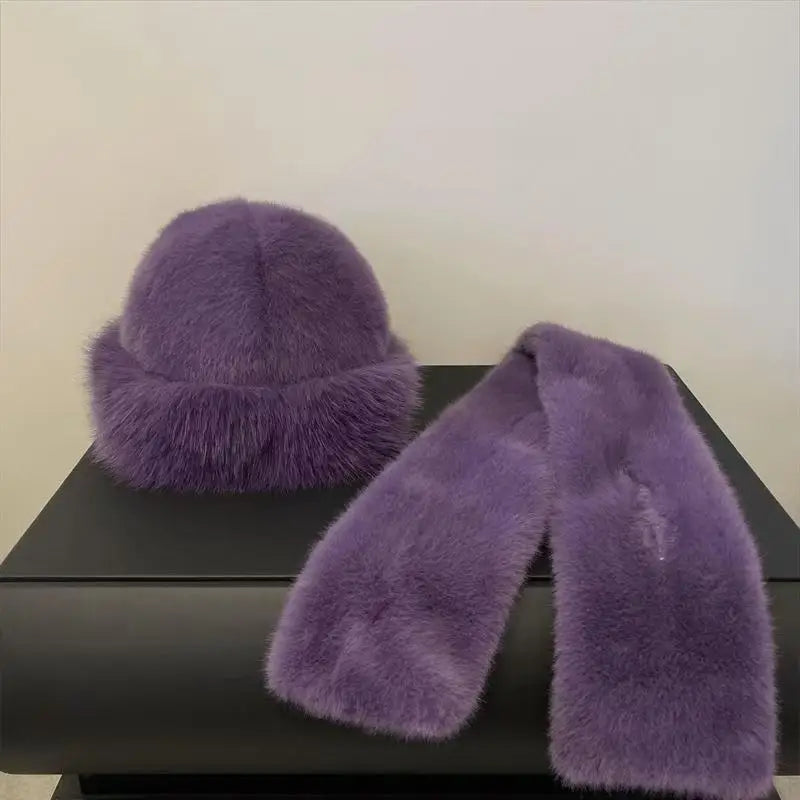Women’s Winter Plush Hat & Scarf Set – Thick Warm Design