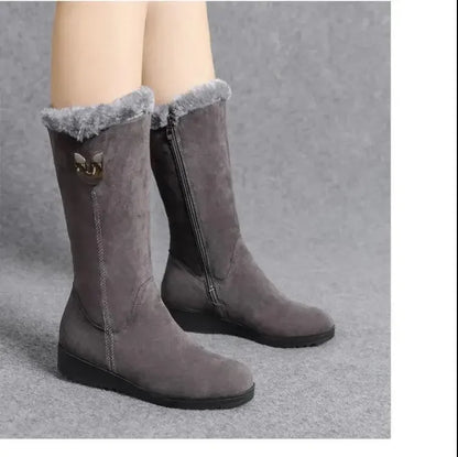 Women’s Winter Fur Boots – Cozy Flat Mid-Calf Design