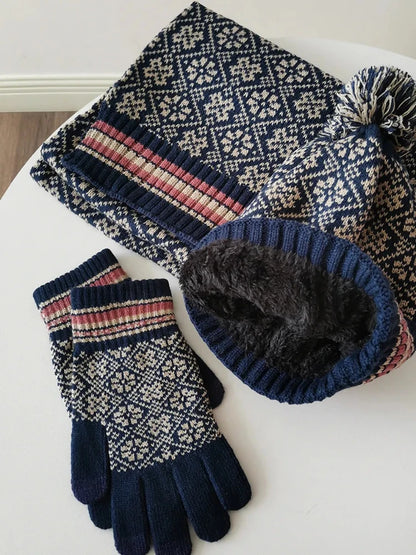 3-Piece Winter Knit Set (Hat + Scarf + Gloves)
