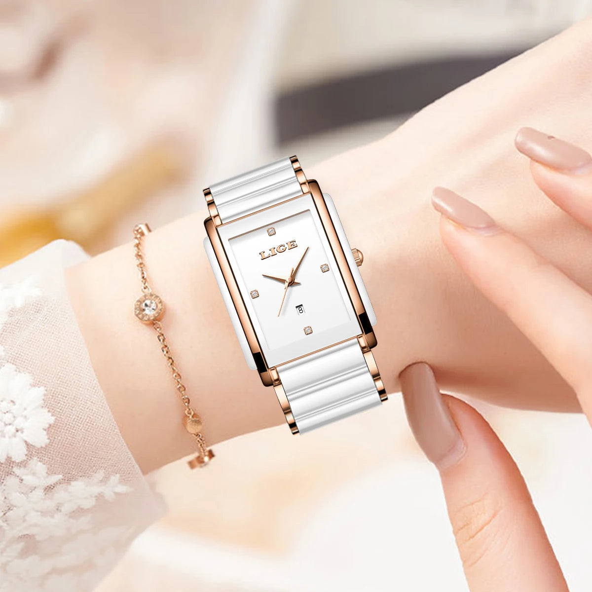 Luxury Diamond Square Quartz Watch for Women