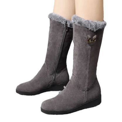 Women’s Winter Fur Boots – Cozy Flat Mid-Calf Design