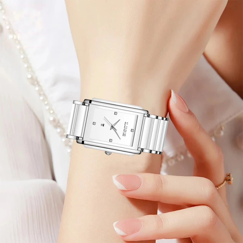 Luxury Diamond Square Quartz Watch for Women