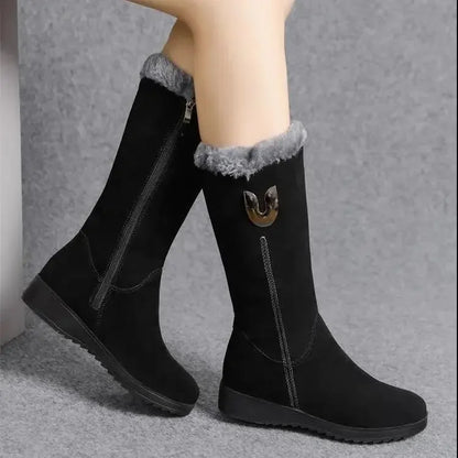 Women’s Winter Fur Boots – Cozy Flat Mid-Calf Design