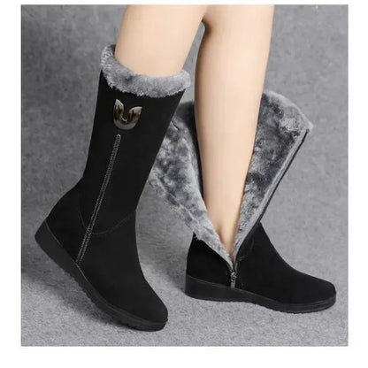 Women’s Winter Fur Boots – Cozy Flat Mid-Calf Design