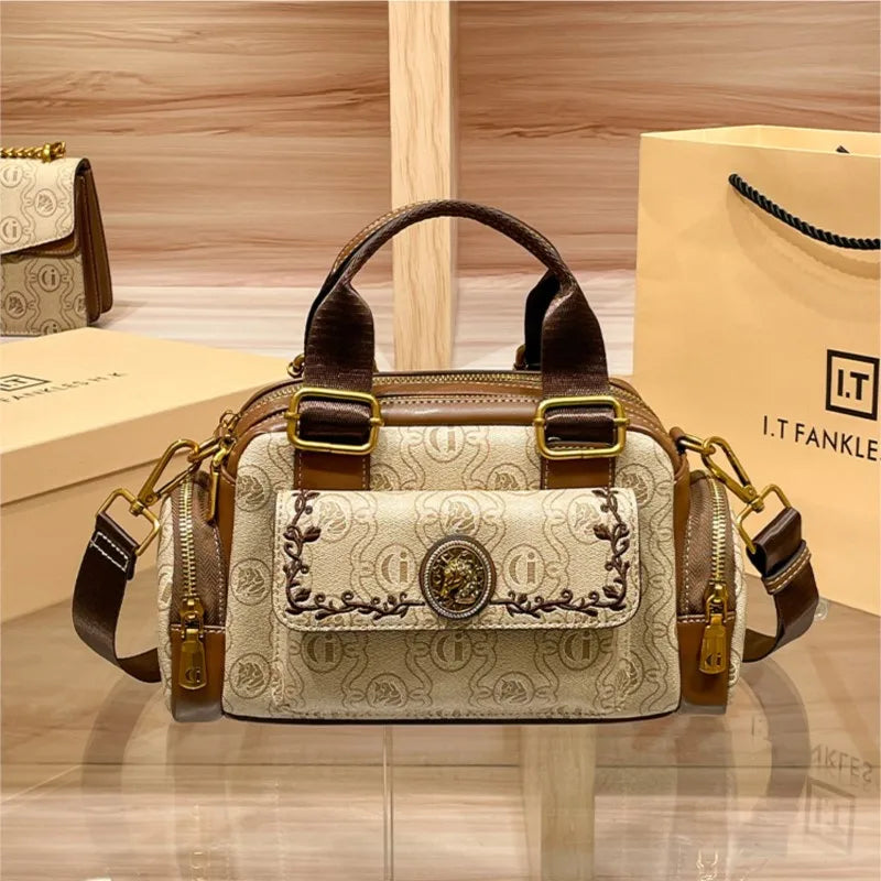 Luxury retro high-end bag in genuine leather