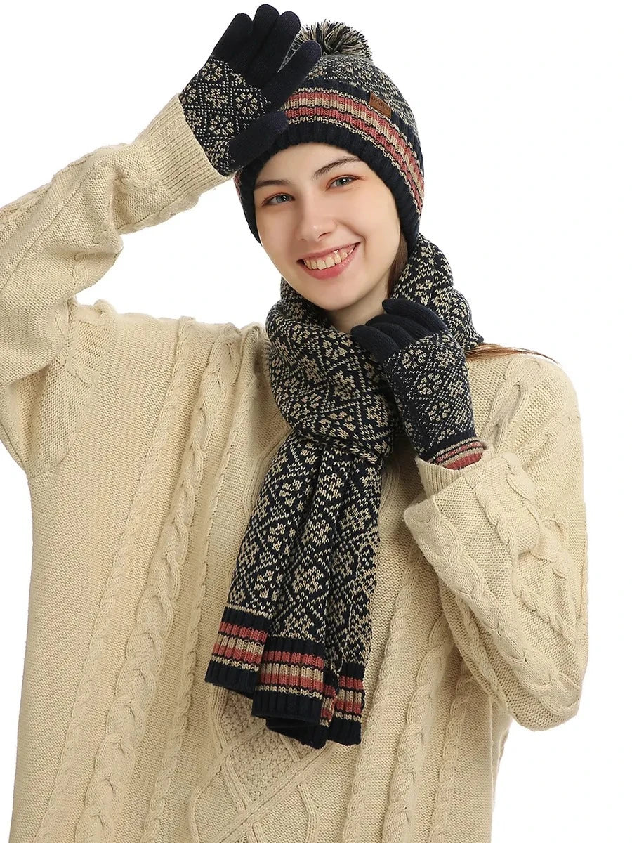 3-Piece Winter Knit Set (Hat + Scarf + Gloves)