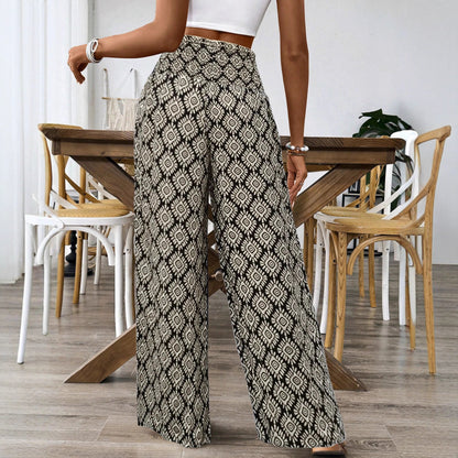 Women's High Waist Printed Casual Wide Leg Pants