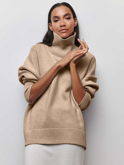 Women’s Winter Solid Turtleneck Sweater – Cozy Long Sleeve Knit Pullover