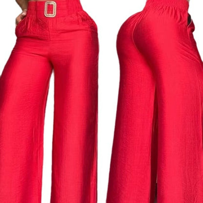 Elegant High-Waist Wide Leg Pants with Metal Decoration